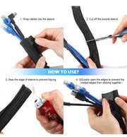 Cable Management Sleeve 3M, AGPTEK Cord Management System for Desk PC TV Computer Projector Wires Protection and Organization, Home, Theatre and Office, Prevent Cat from Chewing Cords, Black