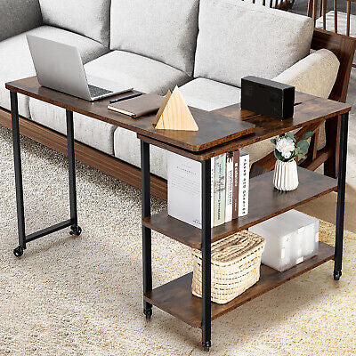 360° Rotating Mobile Sofa Side Table with Storage Shelf