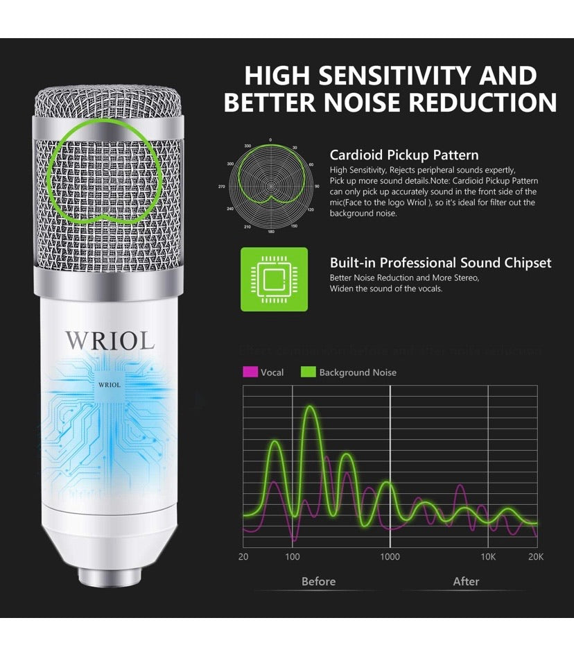USB Cardioid Condenser Microphone Kit with Boom Arm