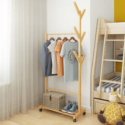 Rolling Bamboo Open Garment Rack with Shelves – 60cm or 100cm