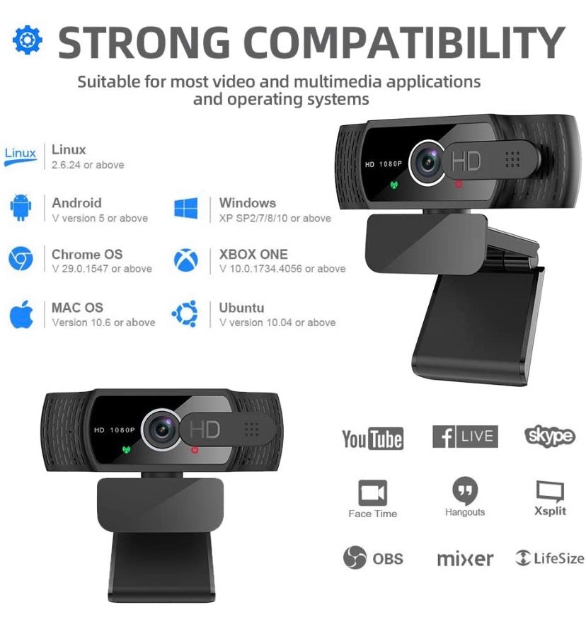 Pro Web cam 1080p Webcam with Microphone HD Video Camera, USB Web Camera with Tripod Computer Accessories Web Cam for for Recording,Conferencing,Gaming,Xbox Gamer Compatible with Windows/Mac/Laptop