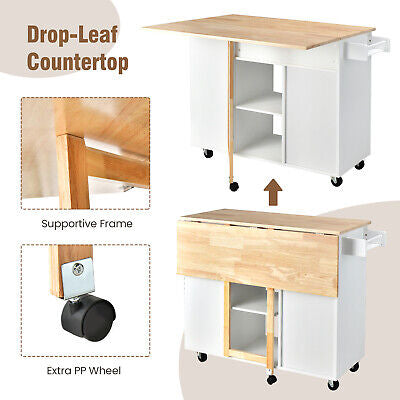 Drop-Leaf Rolling Kitchen Island with Cabinet & Drawer