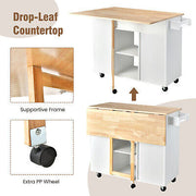 Drop-Leaf Rolling Kitchen Island with Cabinet & Drawer