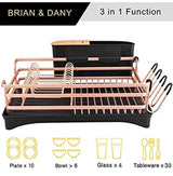 Aluminium Dish Drying Rack, Never Rust Dish Rack with Removable Cutlery Holder &amp;Cup Holder (Rose Gold)