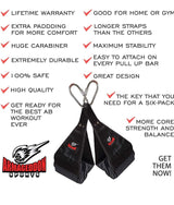 Ab Slings Straps - Rip-Resistant Heavy Duty Pair for Pull Up Bar Hanging Leg Raiser Fitness with Big D-Ring Steel Quick Connectors, Superb Arm Padding for Abdominal Training Workout Equipment