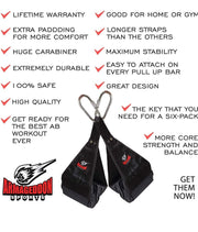 Ab Slings Straps - Rip-Resistant Heavy Duty Pair for Pull Up Bar Hanging Leg Raiser Fitness with Big D-Ring Steel Quick Connectors, Superb Arm Padding for Abdominal Training Workout Equipment