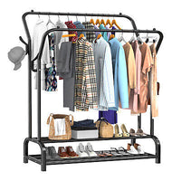 LOEFME Double-Rail Metal Garment Rack with Shoe Shelf