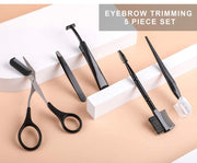 5-Piece Eyebrow Grooming Set with Razors, Tweezers, Scissors & Brush