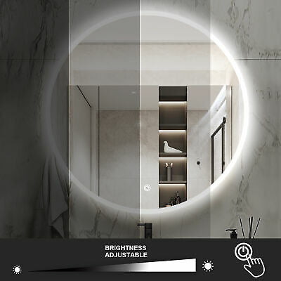 LED Round Bluetooth Mirror Bathroom Vanity Dimmable Circle Wall Mounted 