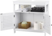 Vanity Unit Without Sink Lots of Storage Space Bathroom Cabinet with Slat Doors 2 White, MDF Panels, with Open Compartment, 60 x 30 x 60 cm