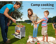 Compact Foldable Stainless Steel Wood & Charcoal Grill
