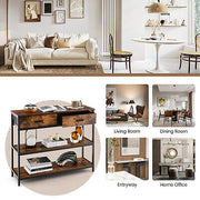 Console Table Sofa Side Table w/ Fabric Drawers Hallway Rustic Brown