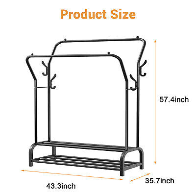 LOEFME Double-Rail Metal Garment Rack with Shoe Shelf