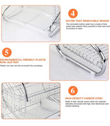 Dish Drying Rack Kitchen-2-Tier Cutlery Metal Draining Dish Drying Rack, with Drain Board