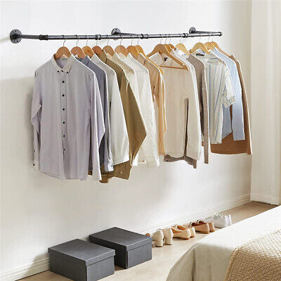 Industrial Iron Pipe Wall-Mounted Garment Rail