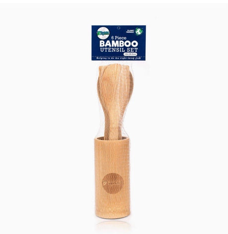 Bamboo Cooking Utensils – Set of 6 Kitchen Wooden Serving Accessories
