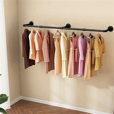 Industrial Iron Pipe Wall-Mounted Garment Rail