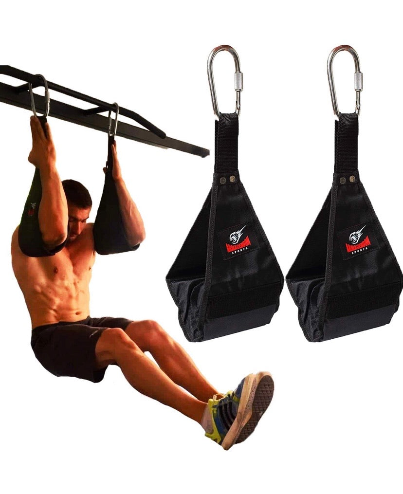 Ab Slings Straps - Rip-Resistant Heavy Duty Pair for Pull Up Bar Hanging Leg Raiser Fitness with Big D-Ring Steel Quick Connectors, Superb Arm Padding for Abdominal Training Workout Equipment