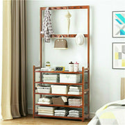 5-Tier Bamboo & MDF Hall Tree with 8 Hooks – 12–14 Pairs