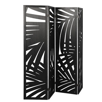 Black Paulownia-Wood 4-Panel Folding Room Divider