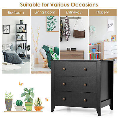 Black 3-Drawer Side Table & Nightstand