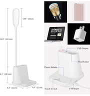 LED Desk Lamp, Xkey Rechargeable Desk Lamp with USB Charging Port & Pen Holder, 2 Color Modes & Stepless Dimming, 360° Flexible Metal Hose, Mini Cute Lamp for College Dorm Bedroom Reading (CDTD-White)