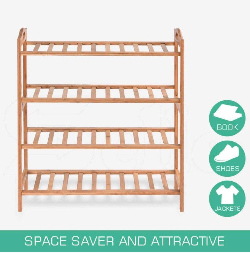 4-Tier Bamboo Slatted Shoe Rack