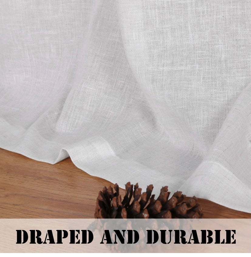 Linen Curtains Elegant Natural Linen Blended Curtains Energy Efficient Light Filtering/Rod Pocket Window Treatments Panels/Drapes for Livingroom (Set of 2,White, W132cm x D243cm)