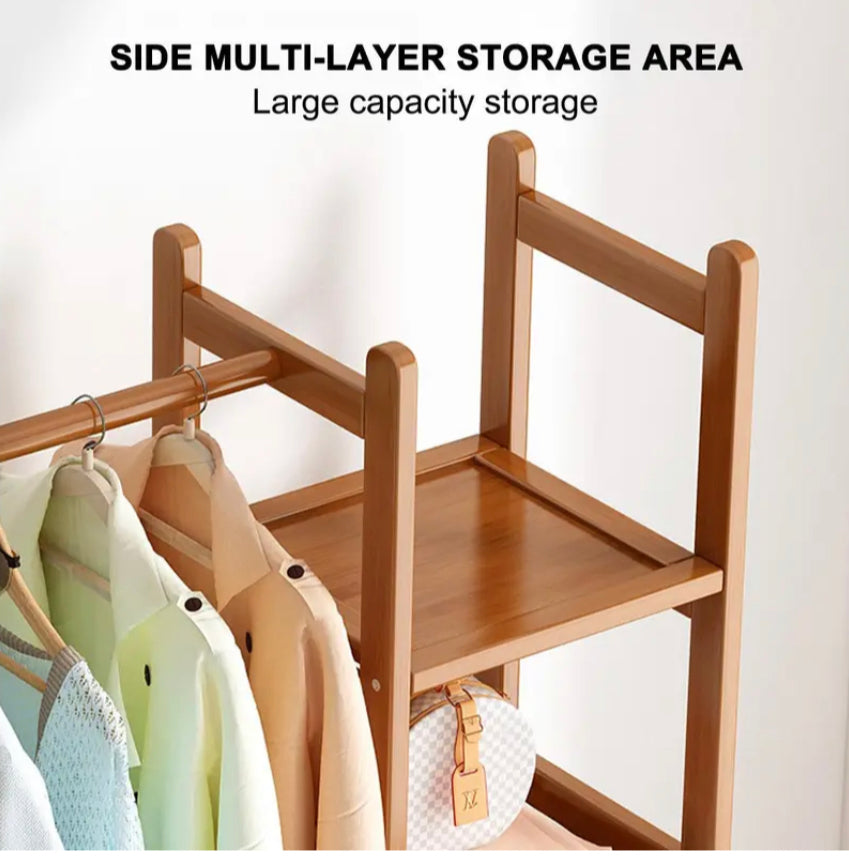 Solid Wood Coat Rack Stand Clothes Hanging Rail Rack Shelf Closet Hooks Storage Shelf