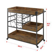 3-Tier Industrial Bar Cart with Wine & Glass Racks