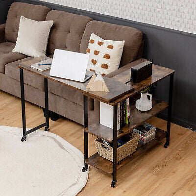 360° Rotating Mobile Sofa Side Table with Storage Shelf