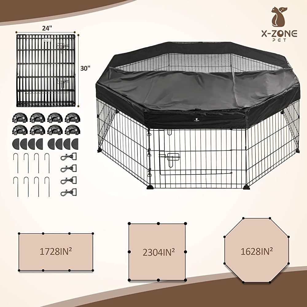 8-Panel 76 cm Metal Pet Playpen with Weather Cover