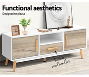 Artiss TV Unit 120cm Length Entertainment Unit Wooden TV Cabinet Scandinavian Console Table, White & Wood