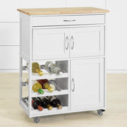 Kitchen Trolley with 2 Cupboards & 3-Bottle Wine Rack
