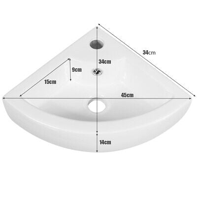 White Corner Ceramic Countertop Basin with Pop-Up Waste