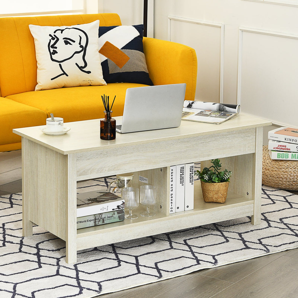 Lift-Top Coffee Table with Open & Hidden Storage