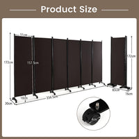 334.5 × 172 cm 6-Panel Rolling Room Divider – 4 Colours