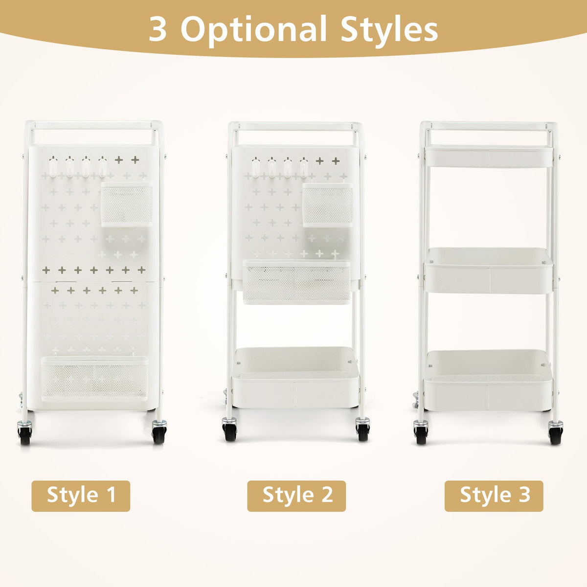 3-Tier Pegboard Rolling Storage Cart