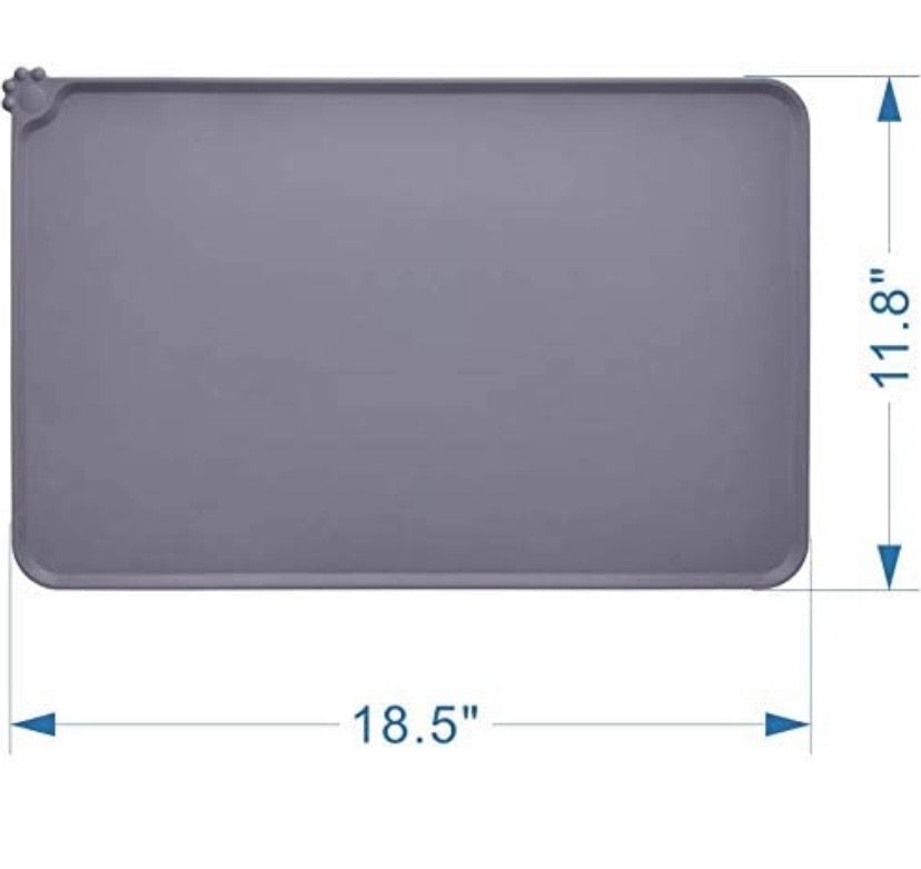 Silicone Waterproof Dog Cat Pet Food Mats Tray - Non-Slip Food Grade Pet Dog Cat Bowl Mats Placemat Pet Feeding Mat Waterproof Dog Placemat for Small Animals (L(18.7" x 11.8"), Grey)