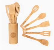 Bamboo Cooking Utensils – Set of 6 Kitchen Wooden Serving Accessories