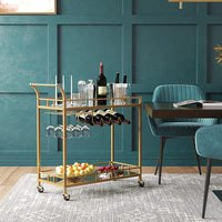 2-Tier Gold Bar Cart with Mirrored Shelves