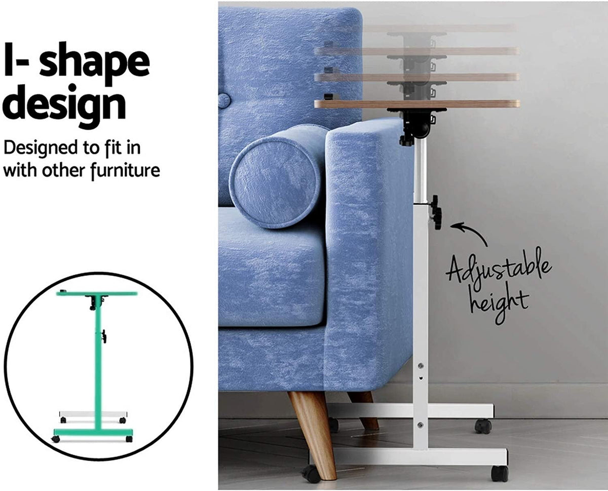 Mobile Adjustable Bedside Laptop Table – White or Light Wood