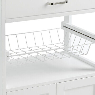 White Rolling Kitchen Storage Trolley with Drawer & Basket
