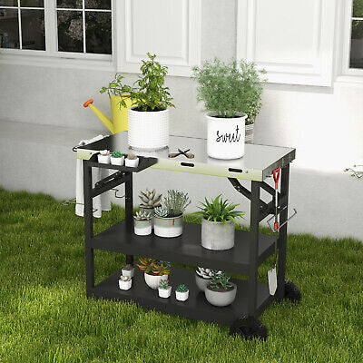 3-Tier Mobile Food-Prep Cart with Stainless-Steel Worktop