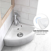 White Corner Ceramic Countertop Basin with Pop-Up Waste