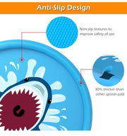 170cm Inflatable Splash Sprinkler mat, Outdoor Sprinkler mat Toy in Summer, Used for Children Toddler Pool Dog Wading Pool Splash Game mat ( Shark)