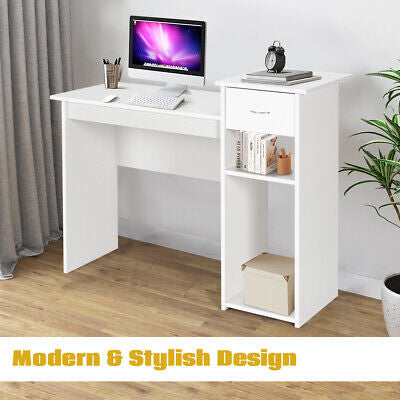 White Computer Desk with Storage Shelves