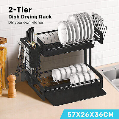 3 Tier Kitchen Dish Rack Plate Cup Drying Drainer Tray Cutlery Holder Storage