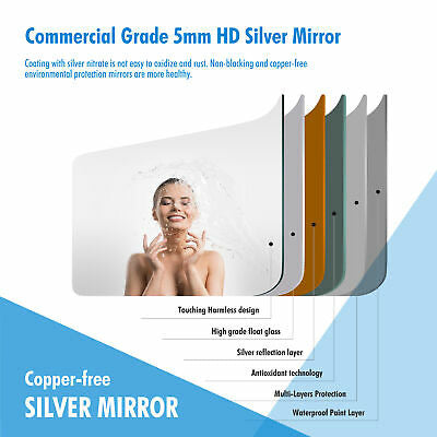 LED Round Bluetooth Mirror Bathroom Vanity Dimmable Circle Wall Mounted 