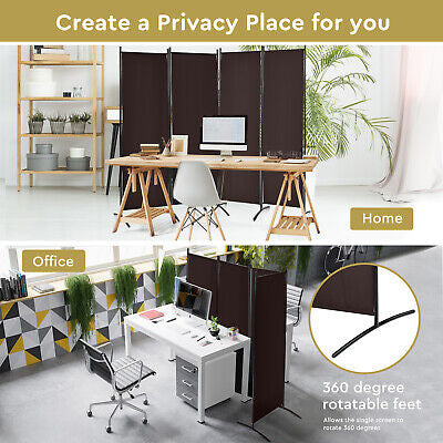 220 × 173 cm 4-Panel Brown Fabric Room Divider